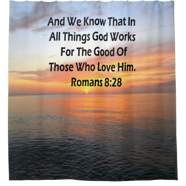 AWE-INSPIRING ROMANS 8:28 SCRIPTURE VERSE SHOWER CURTAIN (Front)