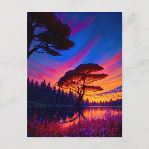 Awe_Inspiring Sunset at the Beautiful Lake Postcard