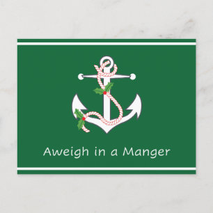 Aweigh in a Manger Post Card Christmas Green