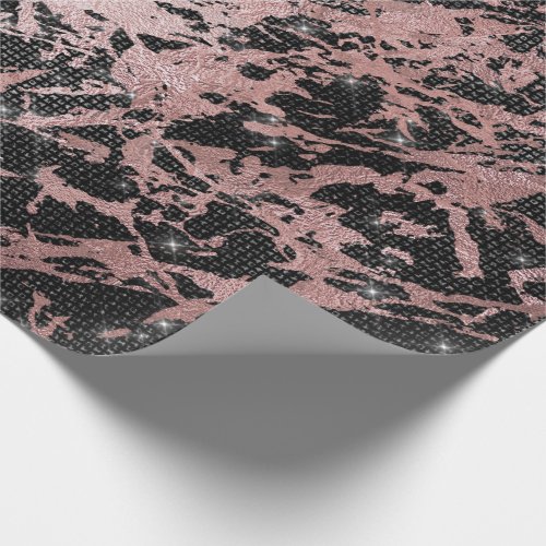 Awersome Pink Gold Marble Sparkly Urban Black Wrapping Paper