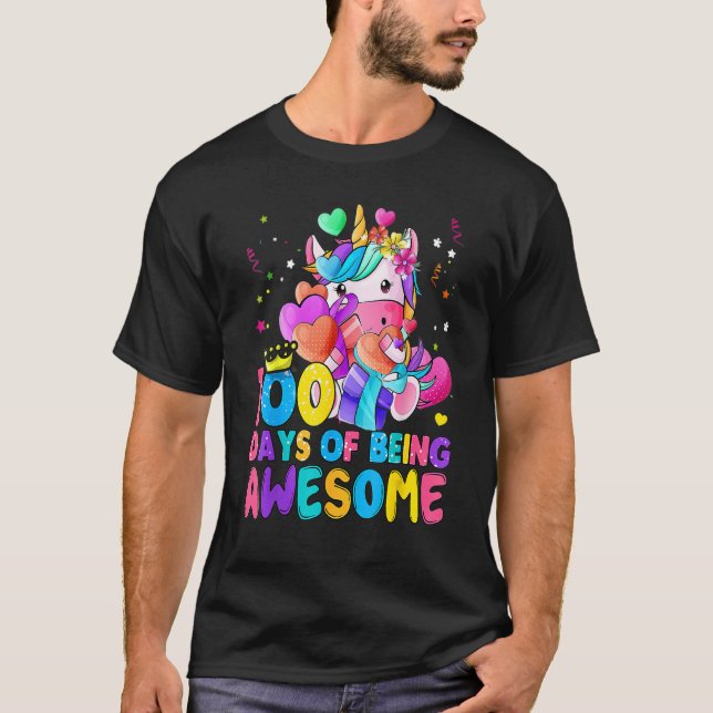 Awesome 100th Day Of School Unicorn Student Girls  T-Shirt (Front)
