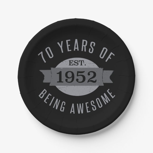 Awesome 1952 70th Birthday Paper Plates (Front)