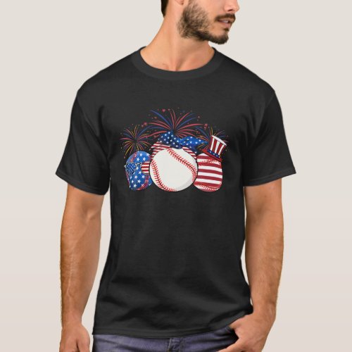 Awesome 4Th Of July Baseball With Fireworks T_Shirt