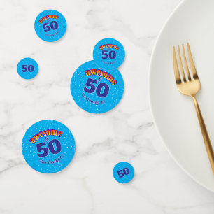AWESOME 50 Birthday on LIGHT BLUE Confetti