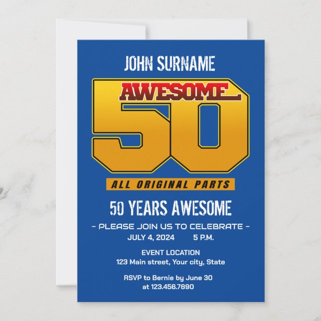 Awesome 50th Birthday Party All Original Parts Invitation (Front)