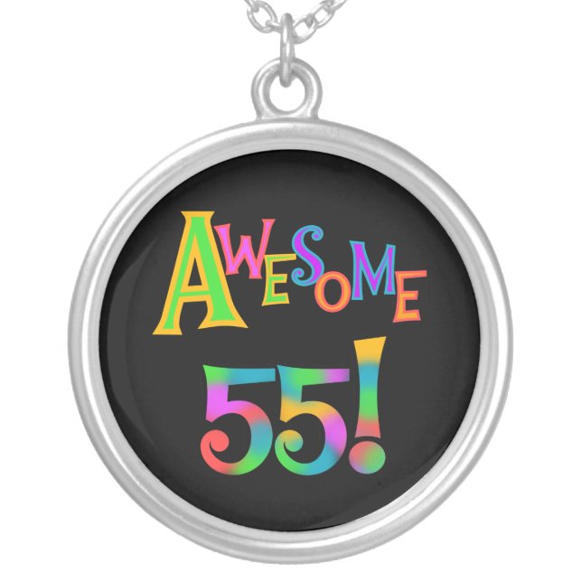Awesome 55 Birthday T-shirts and Gifts Silver Plated Necklace (Front)