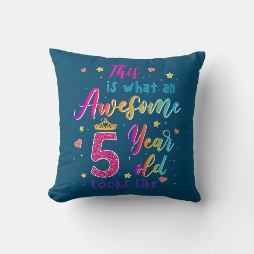 Awesome 5 Year Old Looks Like 5th Birthday Girls  Throw Pillow