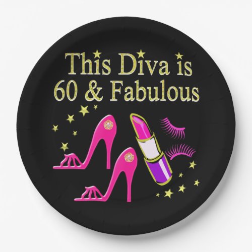 AWESOME 60TH BIRTHDAY DIVA DESIGN PAPER PLATES