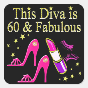 AWESOME 60TH BIRTHDAY DIVA DESIGN SQUARE STICKER