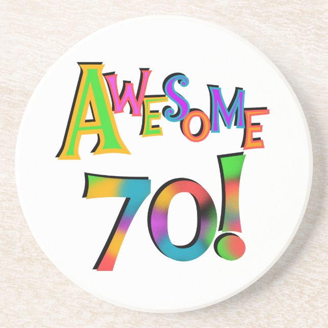 Awesome 70 Birthday T-shirts and Gifts Drink Coaster (Front)