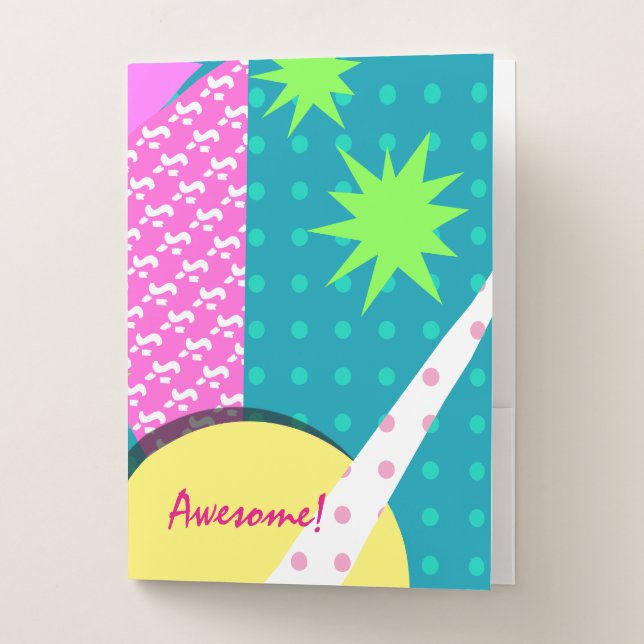 Awesome 80s Pop Pattern Fun Aesthetic Pocket Folder (Front)