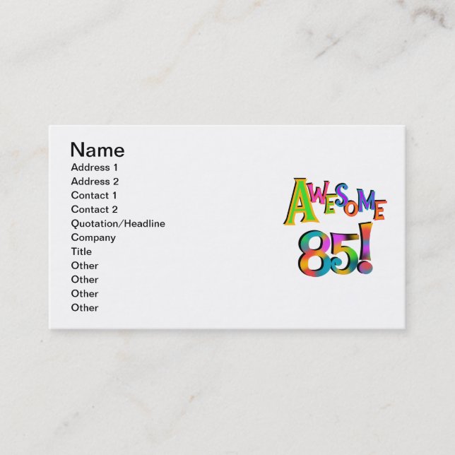 Awesome 85 Birthday T-shirts and Gifts Business Card (Front)