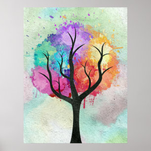 Awesome abstract pastel colours oil paint tree poster