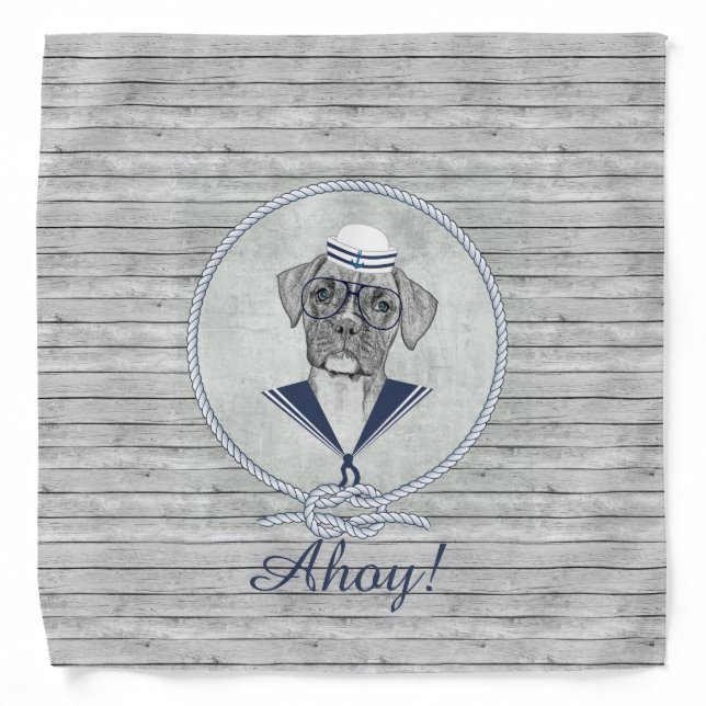 Awesome  adorable funny sailor ahoy boxer dog bandana (Front)