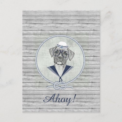 Awesome  adorable funny sailor ahoy boxer dog postcard