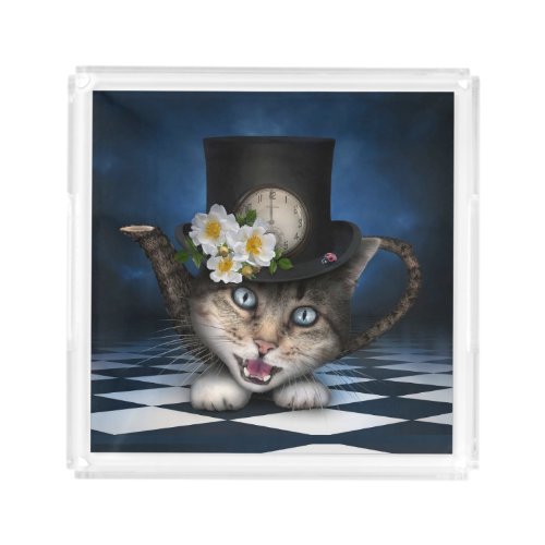 Awesome Alice in Wonderland Teacup Cat Acrylic Tray