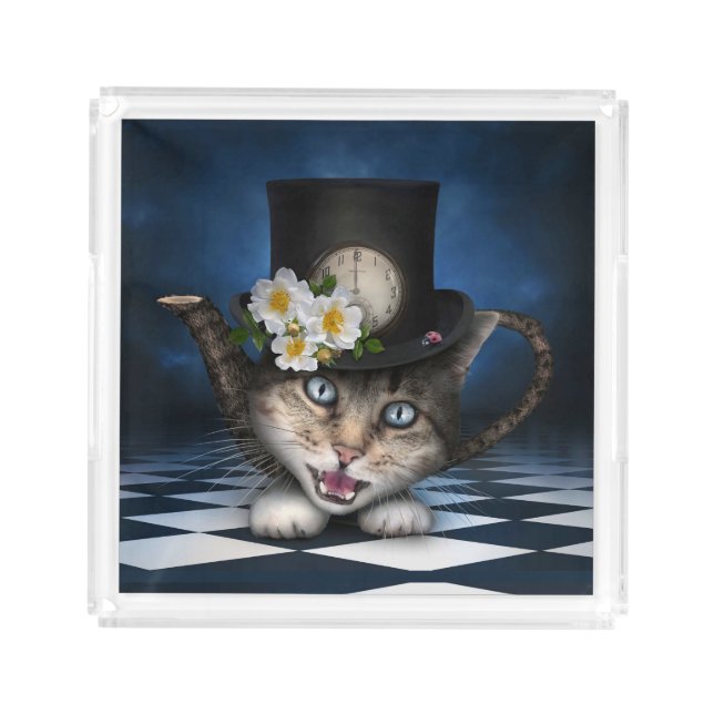 Awesome Alice in Wonderland Teacup Cat Acrylic Tray (Front)