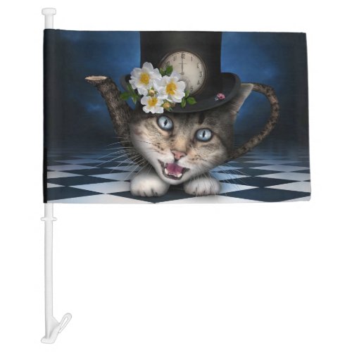 Awesome Alice in Wonderland Teacup Cat Car Flag