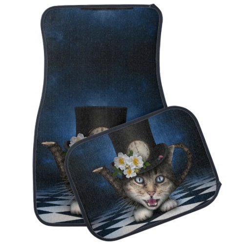 Awesome Alice in Wonderland Teacup Cat Car Floor Mat