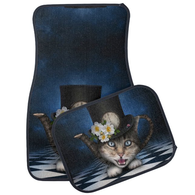 Awesome Alice in Wonderland Teacup Cat Car Floor Mat (Set)