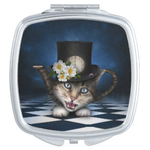 Awesome Alice in Wonderland Teacup Cat Compact Mirror