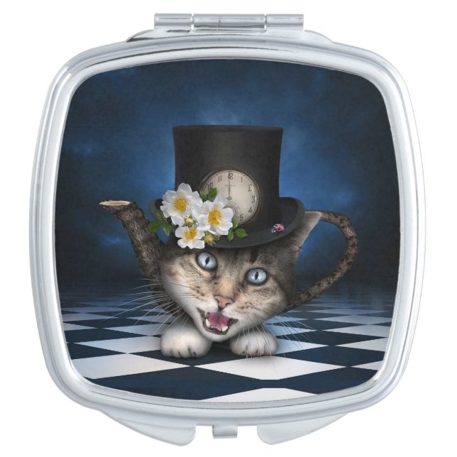 Awesome Alice in Wonderland Teacup Cat Compact Mirror (Front)