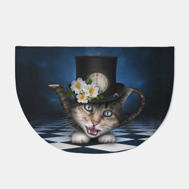 Awesome Alice in Wonderland Teacup Cat Doormat (Front)