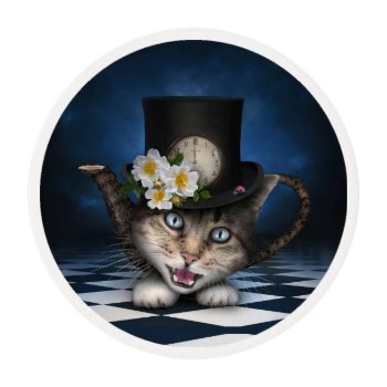 Awesome Alice In Wonderland Teacup Cat Edible Frosting Rounds by kahmier at Zazzle