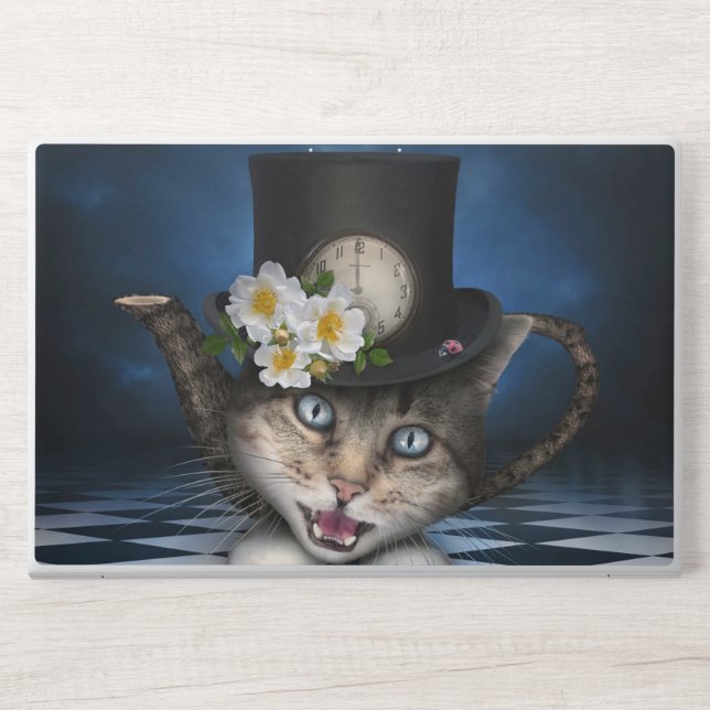 Awesome Alice in Wonderland Teacup Cat HP Laptop Skin (Front)
