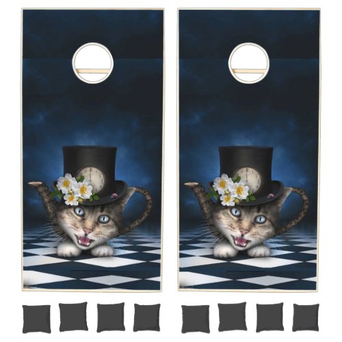 Awesome Alice in Wonderland Teapot Cat Cornhole Set