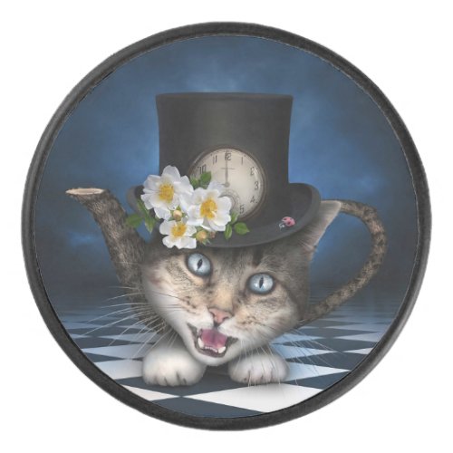 Awesome Alice in Wonderland Teapot Cat Hockey Puck