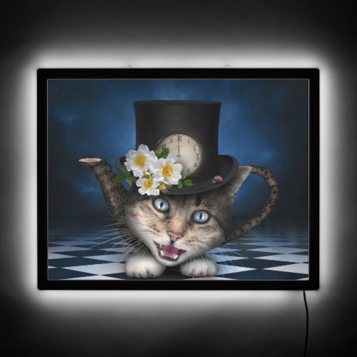 Awesome Alice in Wonderland Teapot Cat LED Sign