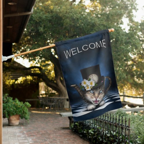 Awesome Alice in Wonderland Teapot Cat Welcome House Flag