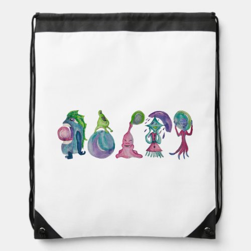 Awesome Aliens and bubbles Drawstring Bag