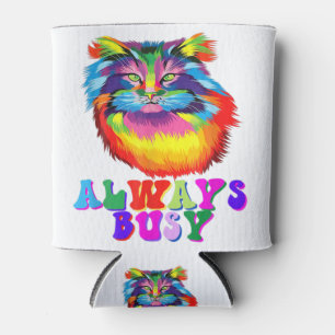 Awesome Always Busy Kitty Cool Colors Cat Lovers E Can Cooler