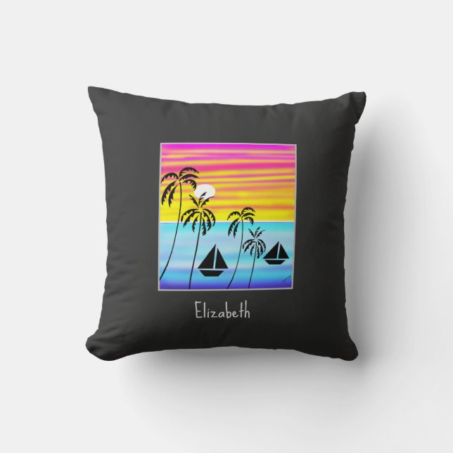 Awesome and Cute Tropical Sailing Throw Pillow (Front)