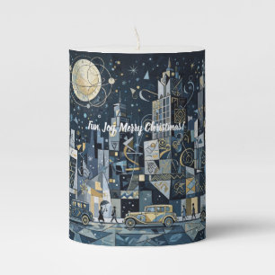 Awesome And Dazzling Winter In The Big City Pillar Candle