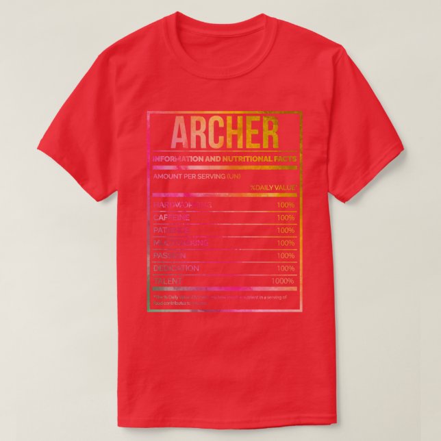 Awesome And Funny Nutrition Label Archer T-Shirt (Design Front)