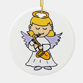 Awesome Angel Playing The Saxophone Art Ceramic Ornament by ChristmasSmiles at Zazzle