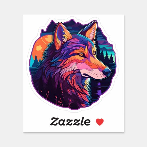 Awesome Animal Wild Graphic Cool Colorful Wolf  Sticker