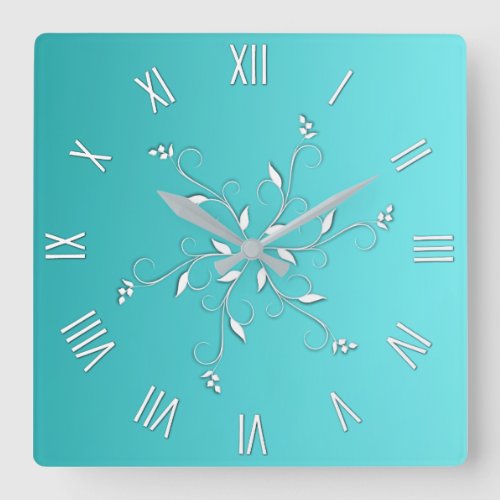 Awesome Aqua White Numerals Accent Square Wall Clock