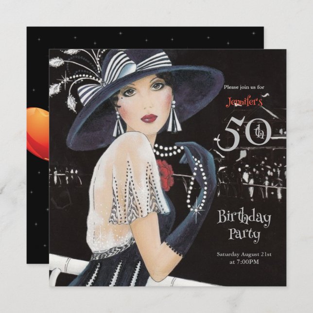 Awesome Art Deco 50th Birthday Invitation (Front/Back)