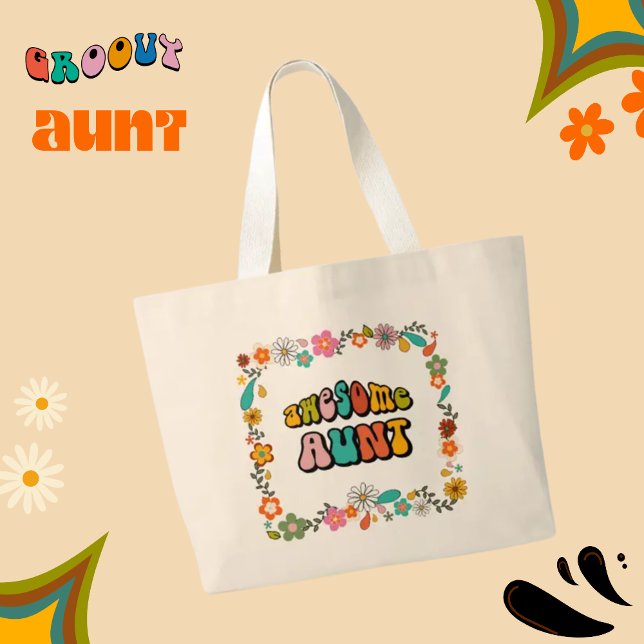 Awesome Aunt 70's inspired design Large Tote Bag (Creator Uploaded)