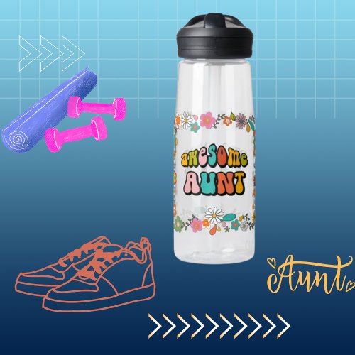 Awesome Aunt 70s inspired flower design  Water Bottle