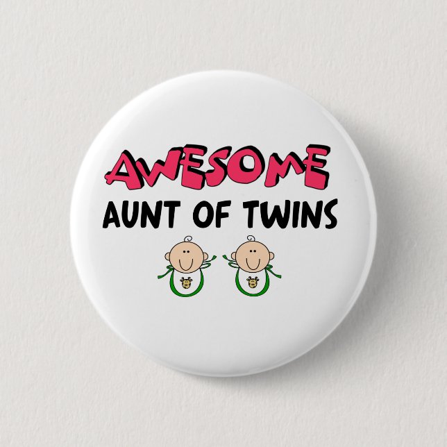 AWESOME Aunt of TWINS Pinback Button (Front)