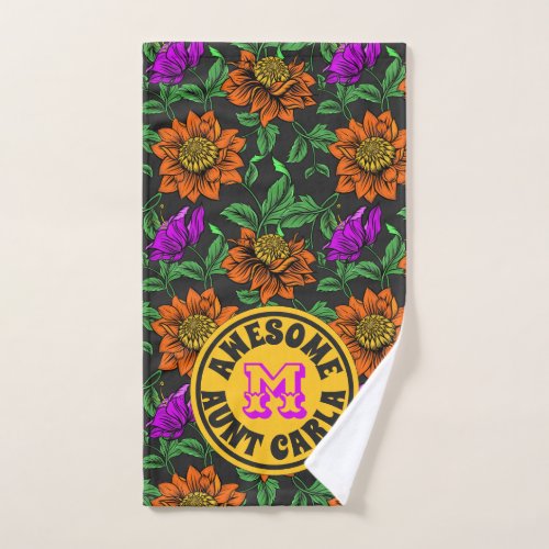 Awesome Aunt Your Name Floral Monogram Botanical Hand Towel