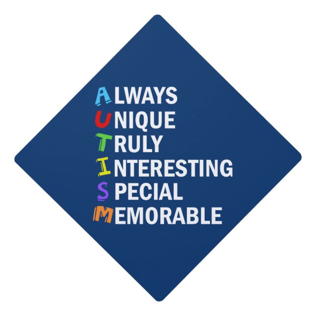 Awesome Autism Acrostic Cute Blue Graduation Cap Topper (Front)