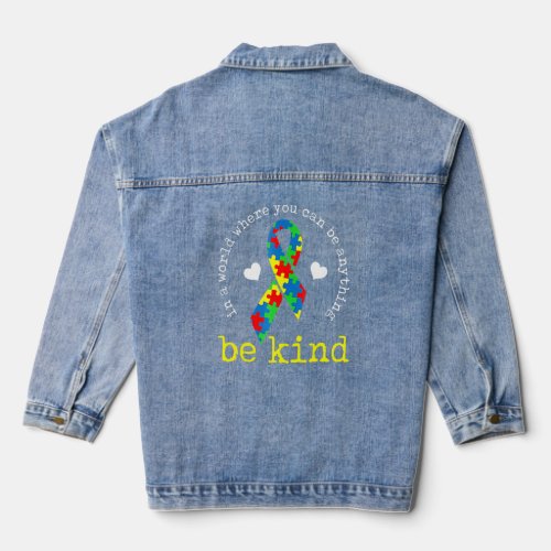 Awesome Autism Awareness  Colorful Ribbon Puzzle P Denim Jacket