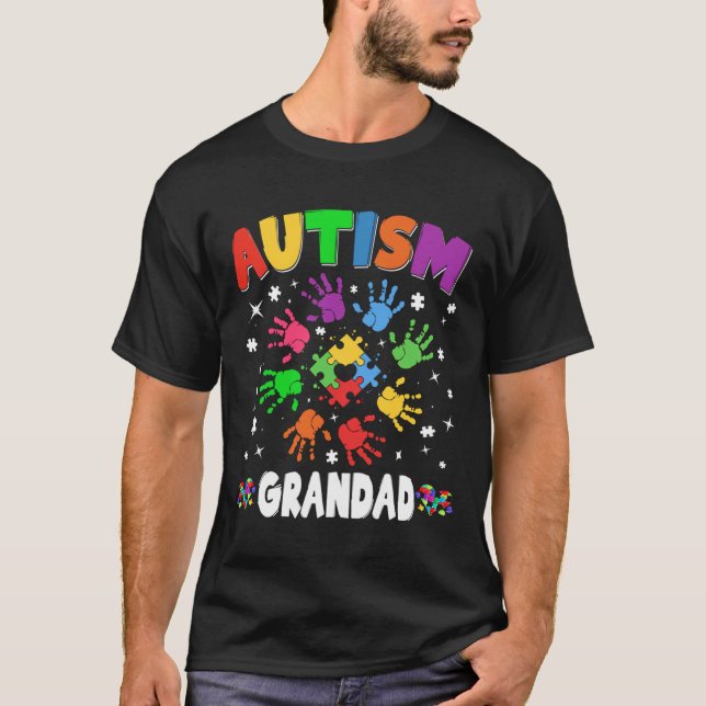 Awesome Autism Grandad Raising Awareness Family Ma T-Shirt (Front)
