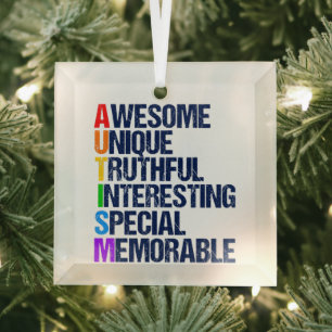 Awesome Autism Pride Acronym Cute Christmas Glass Ornament